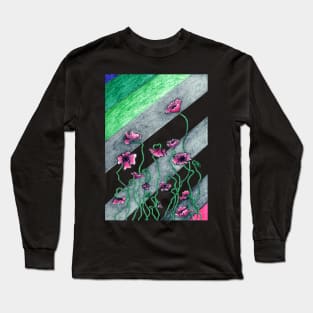 Poppies and Diagonal Stripes Long Sleeve T-Shirt